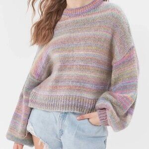 Urban Outfitters Agatha Rainbow Striped Balloon Sleeve Crop Sweater Size XSmall
